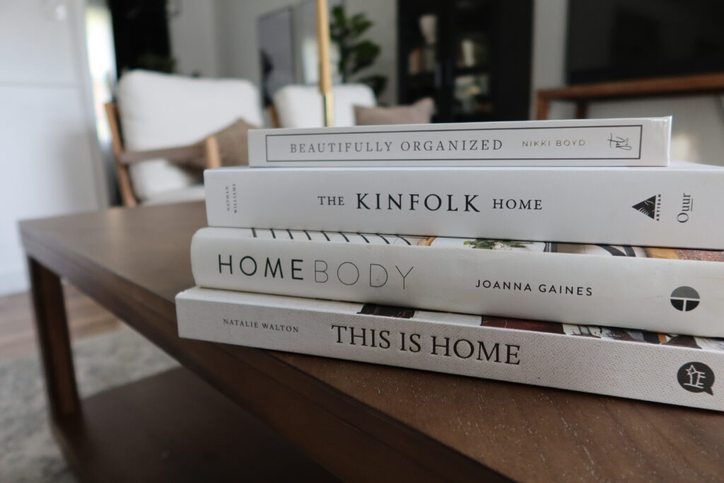 Stack of neutral coffee table books